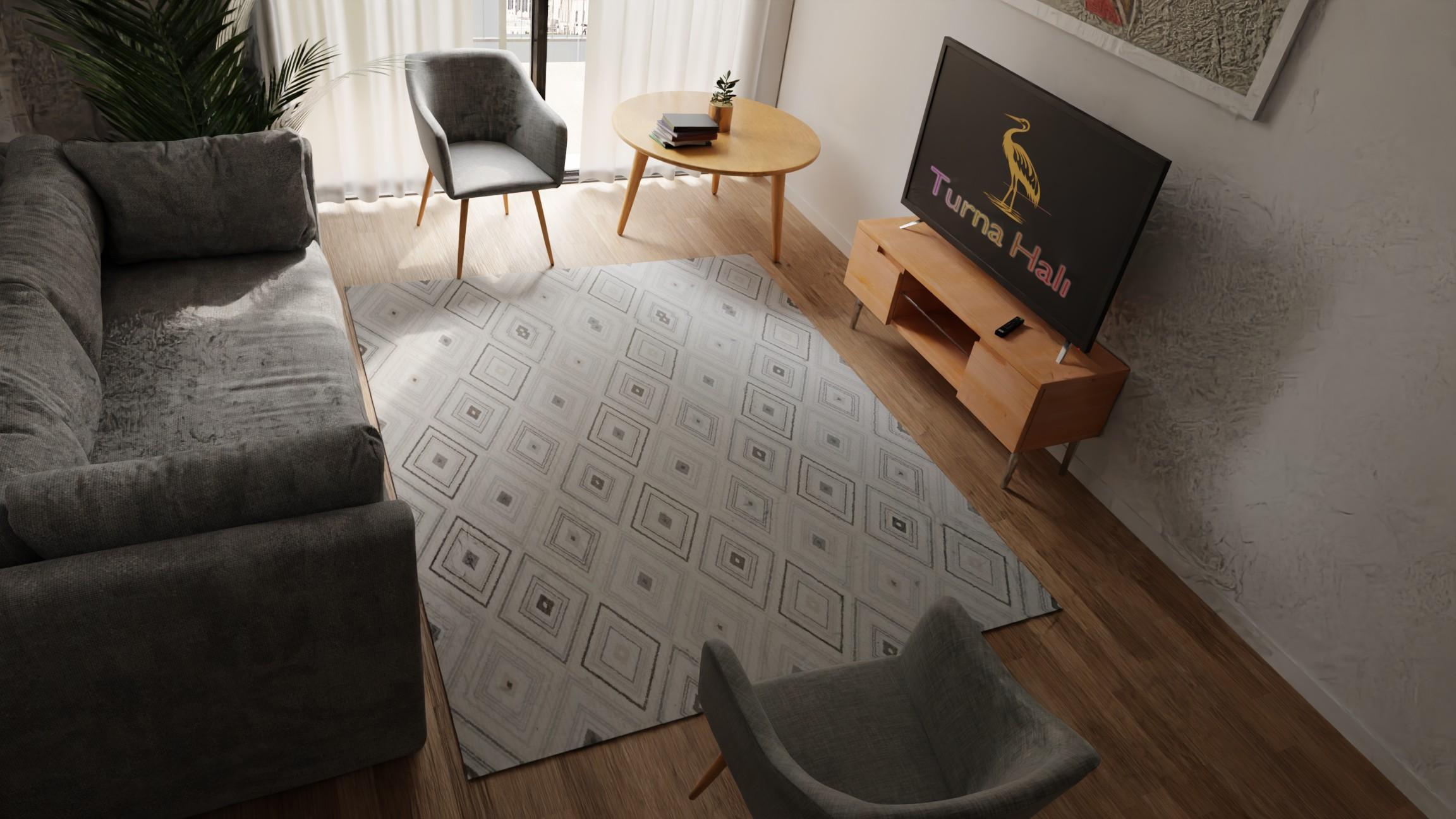 kare desenli geometrik halı - Ayser