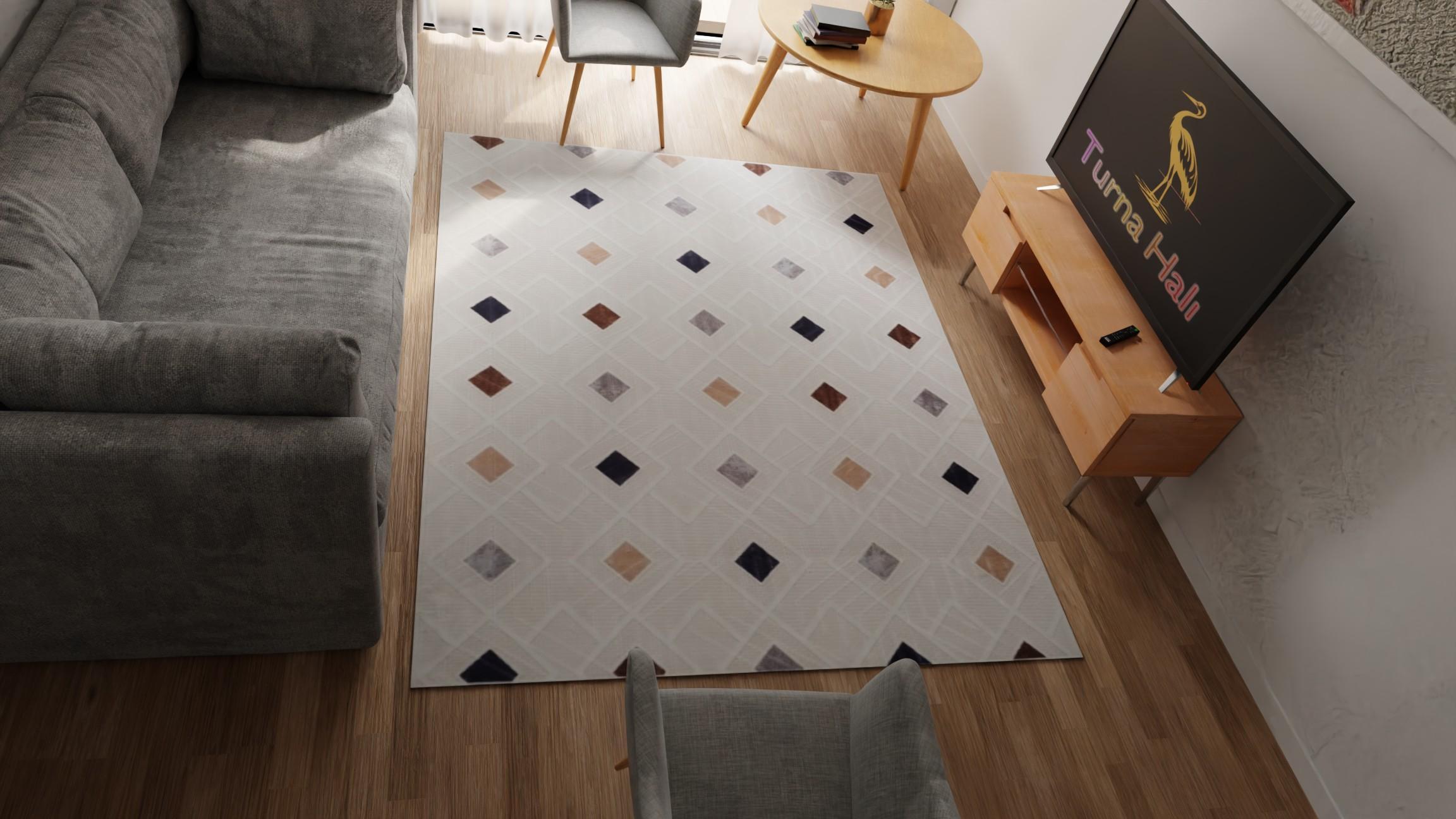 geometrik kare desenli halı - Yağmurser